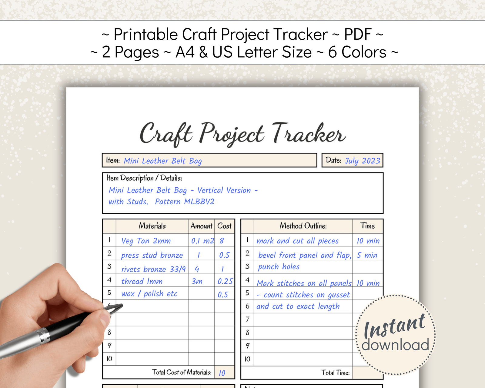 Craft Project Tracker in natural colors