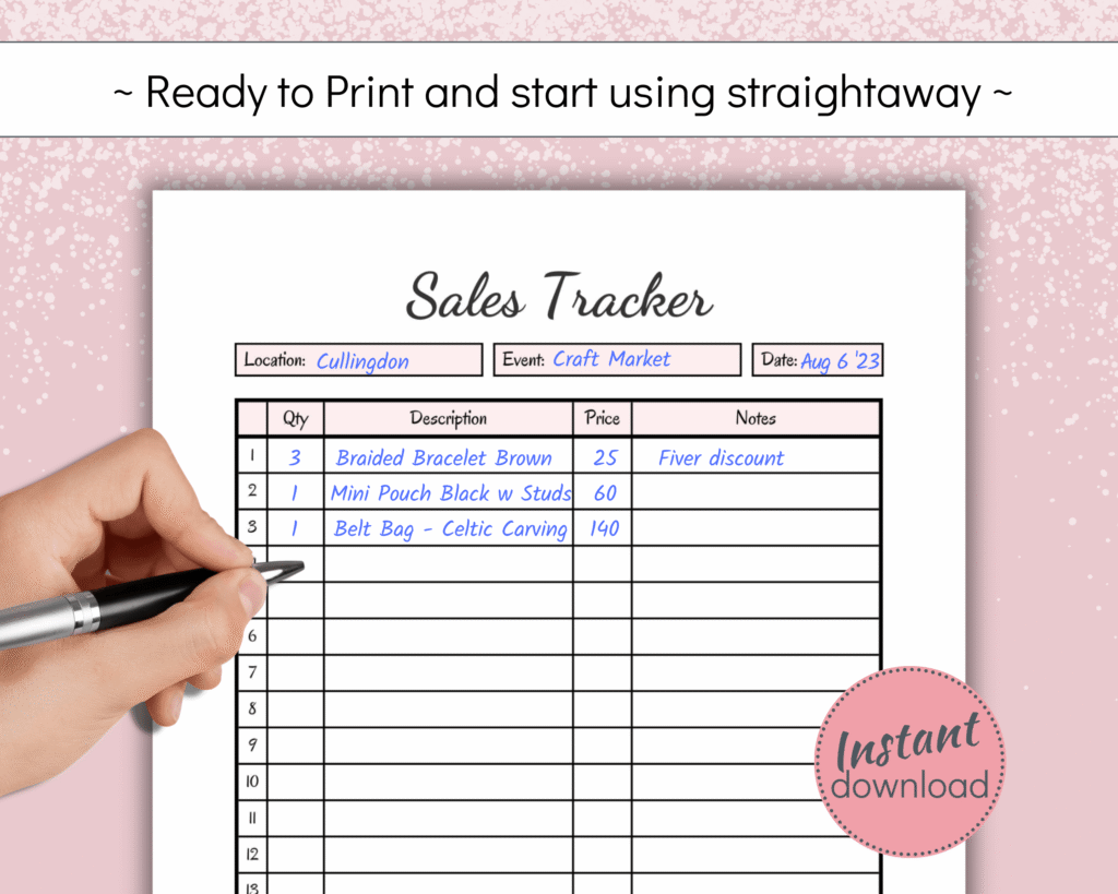 Printable Sales Tracker for Markets and Fairs