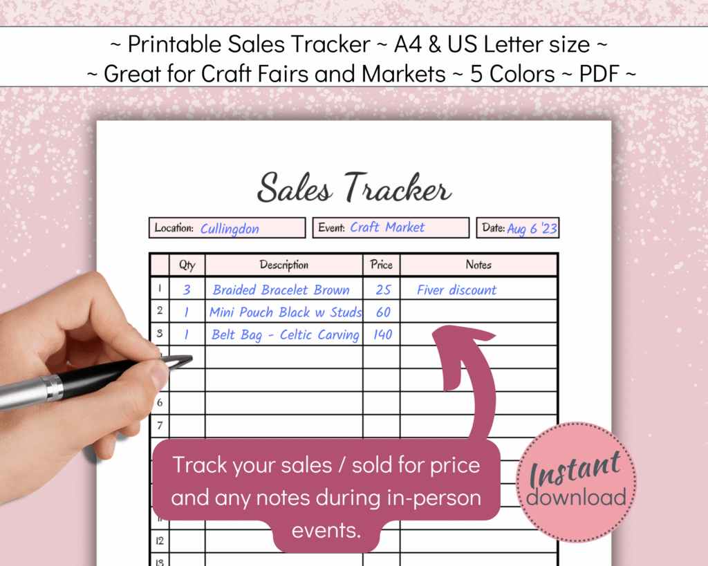 Printable Sales Log for Markets and Fairs
