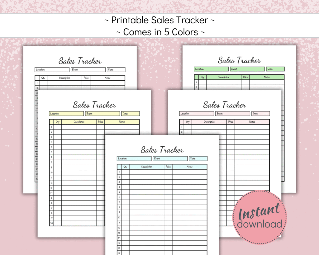 Printable Sales Tracker for Small Business in bright colors