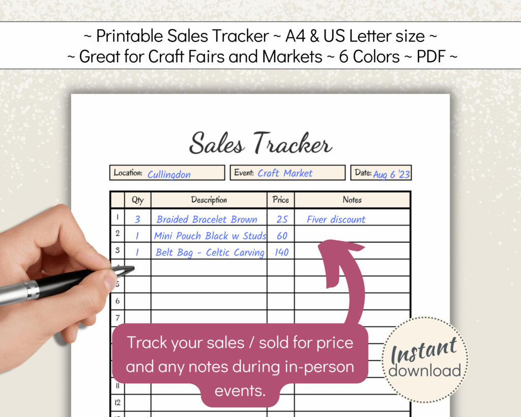 Printable Sales Tracker for Markets and Fairs