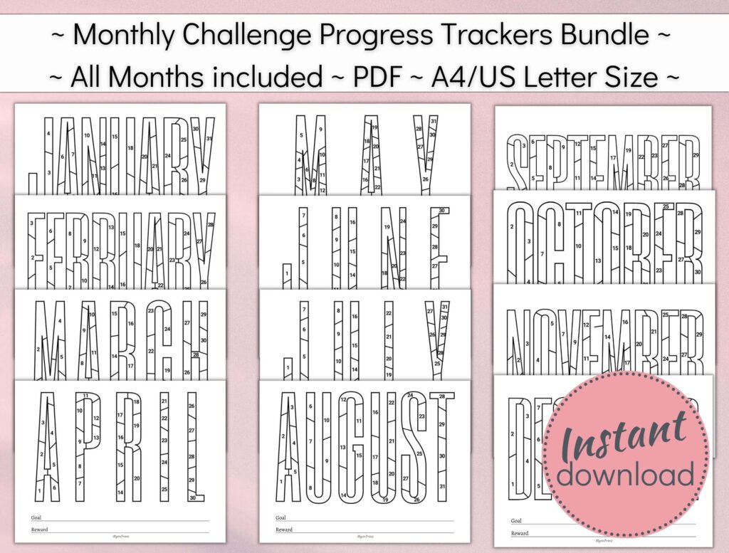 Full Year Monthly Habit Progress Tracker