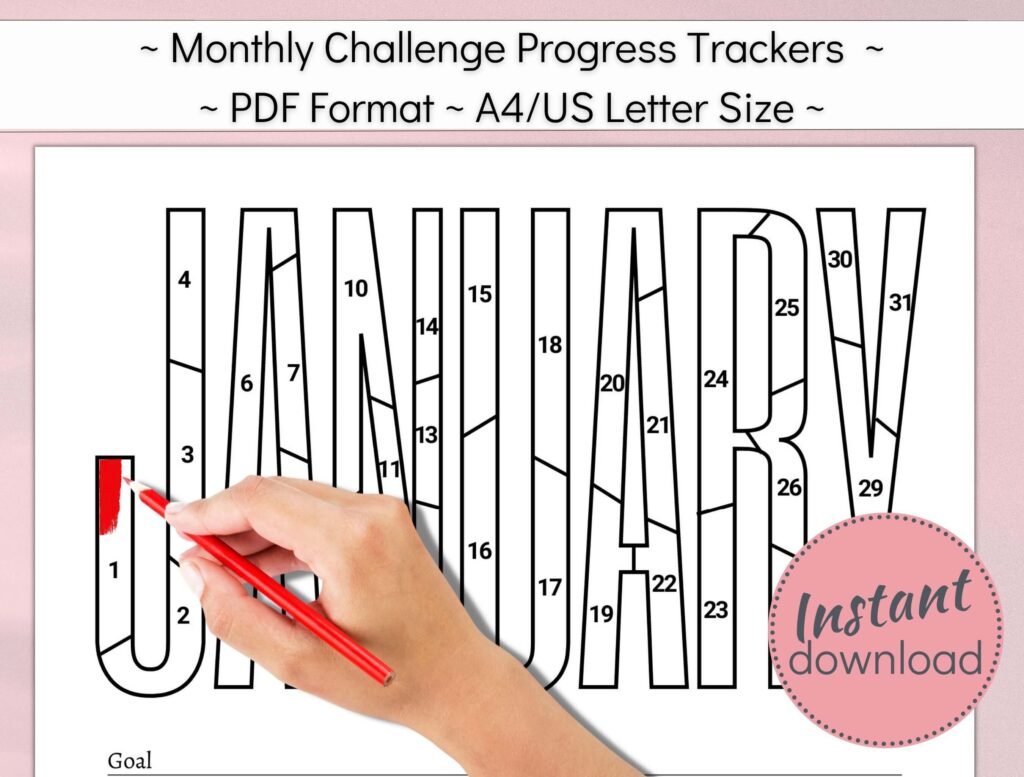 printable 30 day challenge progress tracker bundle