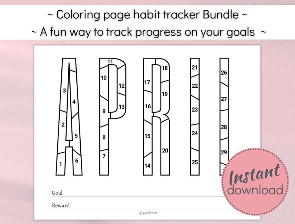 printable 30 day coloring challenge tracker bundle