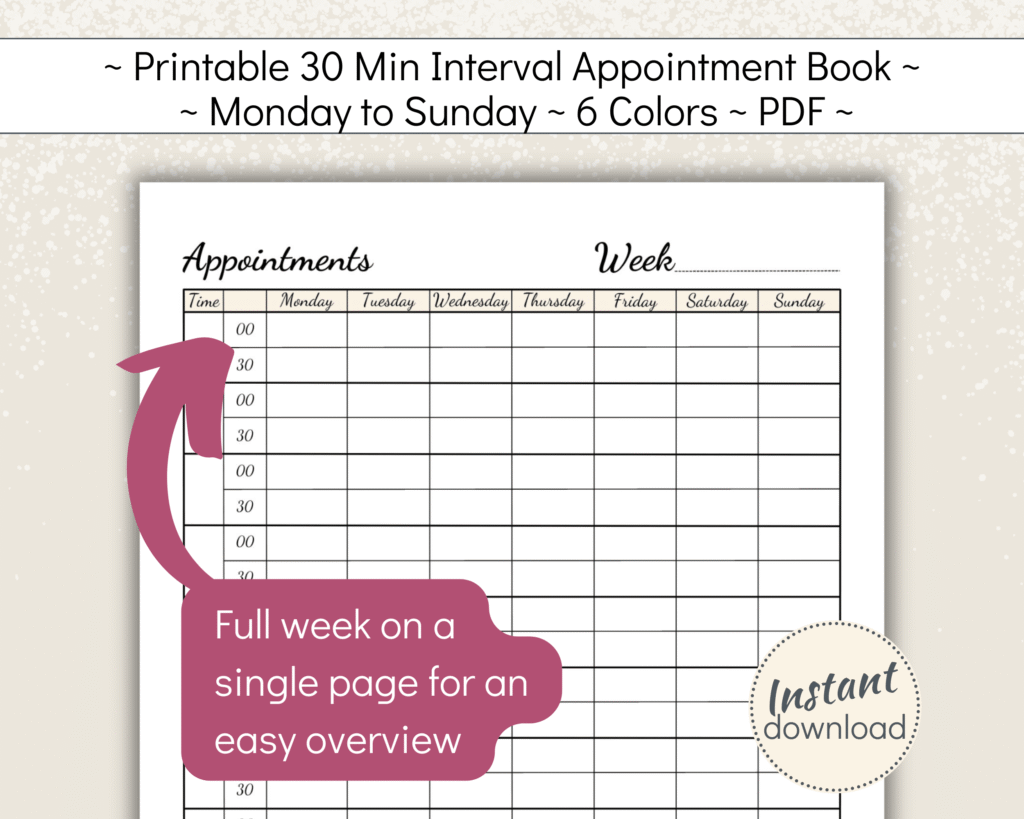 Printable Appointment booking tracker for small business