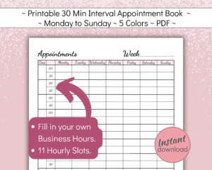 Printable Appointment Book with 30 minute Intervals