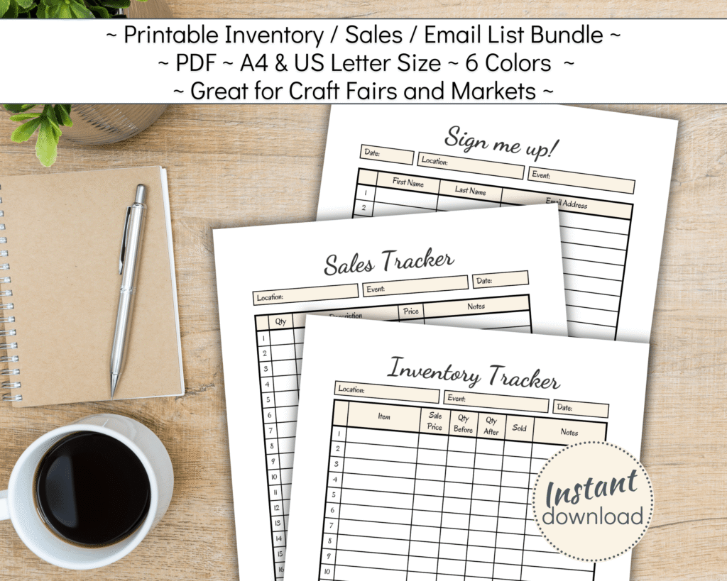 Craft Fair Bundle incl sales tracker, inventory tracker and email sign up list