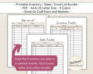 Craft Fair Bundle incl sales tracker, inventory tracker and email sign up list for small handmade business