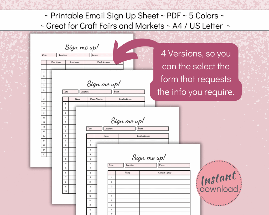 Craft Fair Bundle incl email sign up list for markets and events