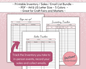 Craft Fair Bundle incl sales tracker, inventory tracker and email sign up list for markets and events