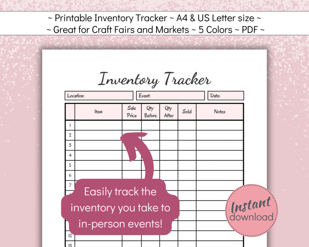 Printable Inventory Tracker for small handmade business