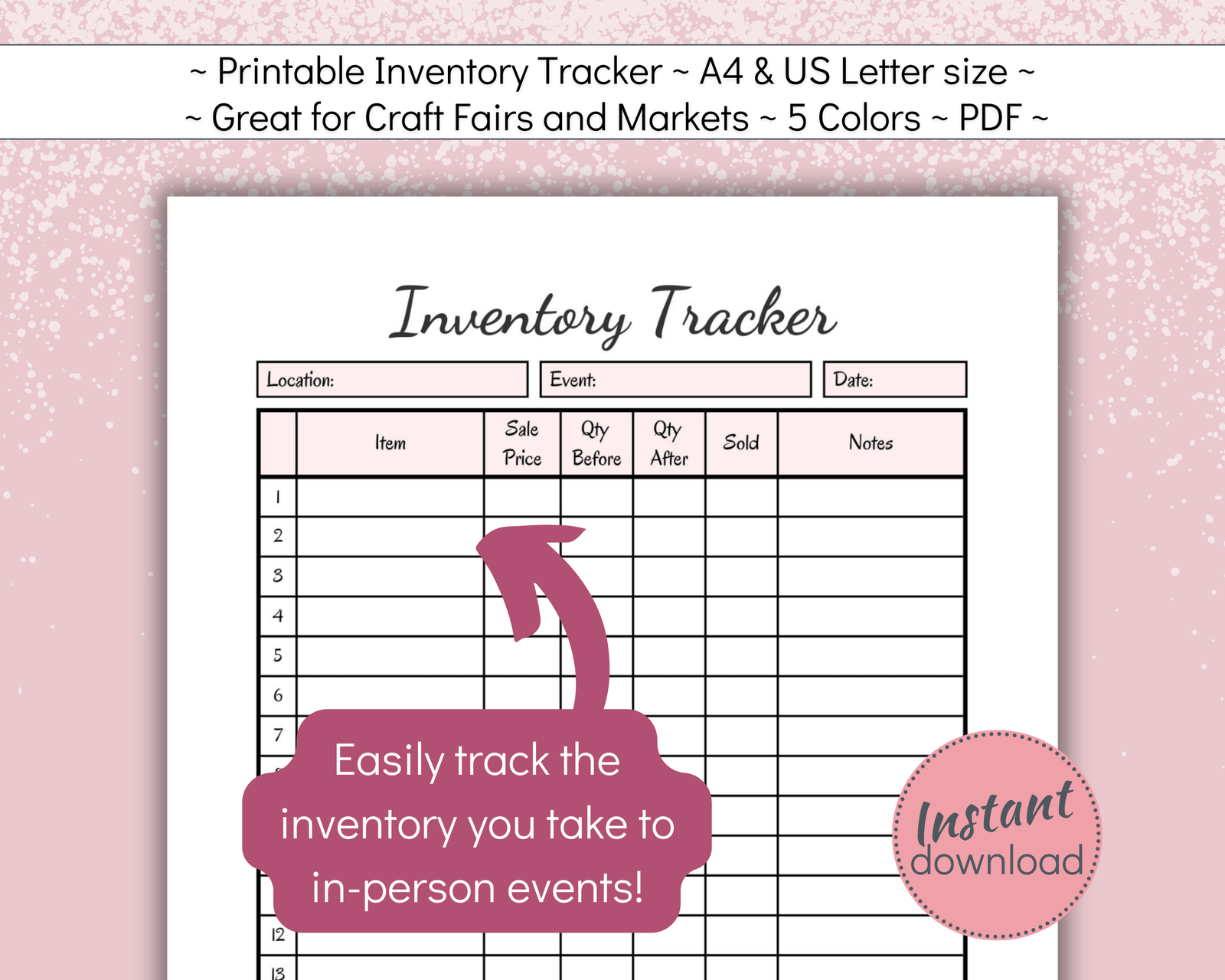 Printable Inventory Tracker for small handmade business