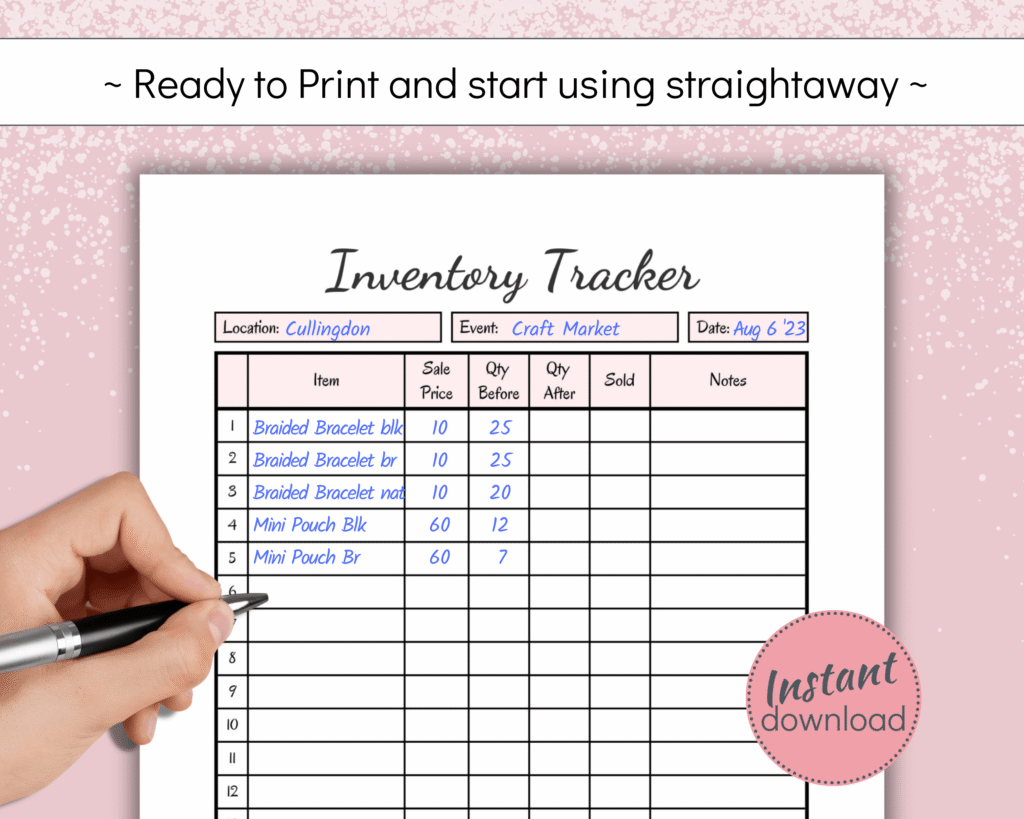 Printable Stock Tracker for small craft business