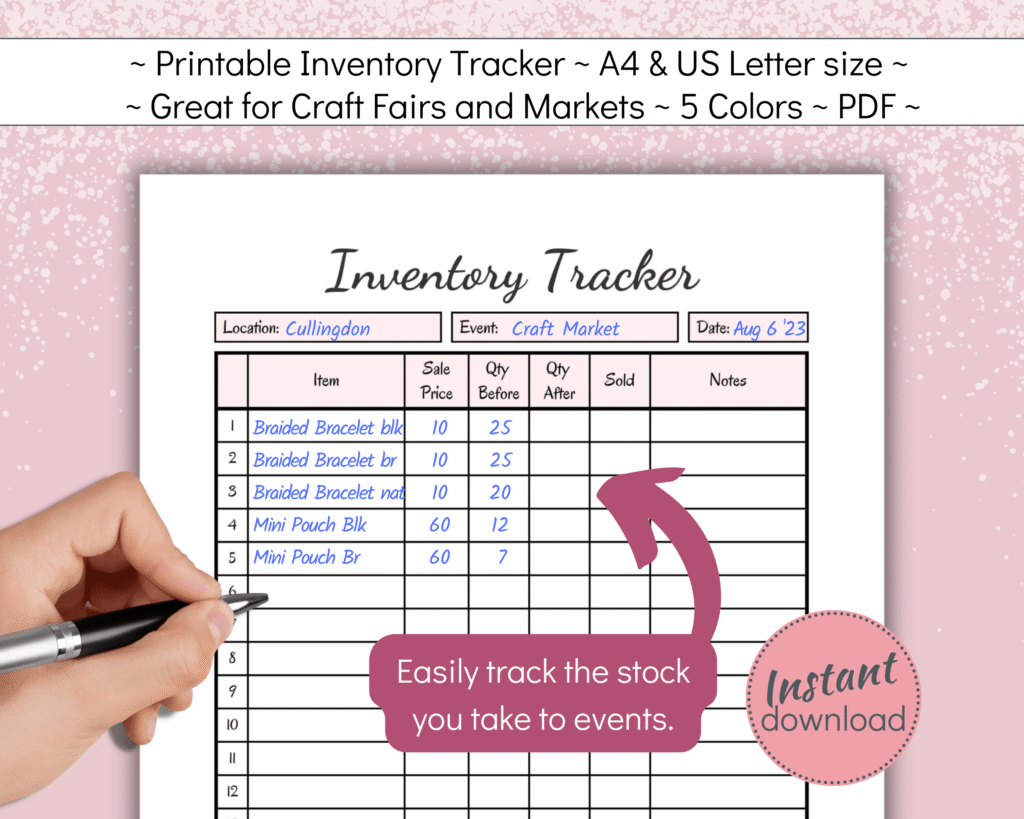 Printable Inventory Tracker for markets and events