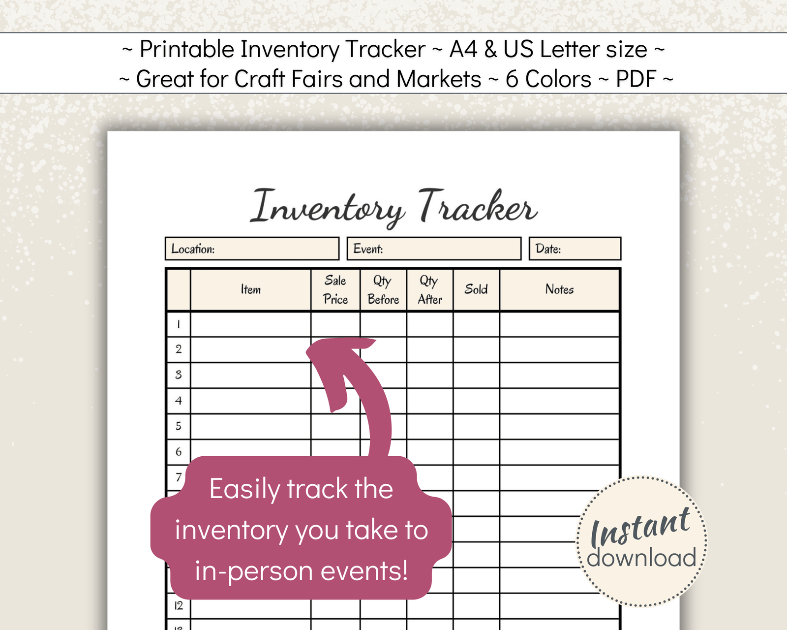 Printable Stock Tracker for small craft business