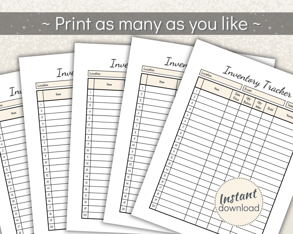 Printable Inventory Tracker for craft fairs and markets