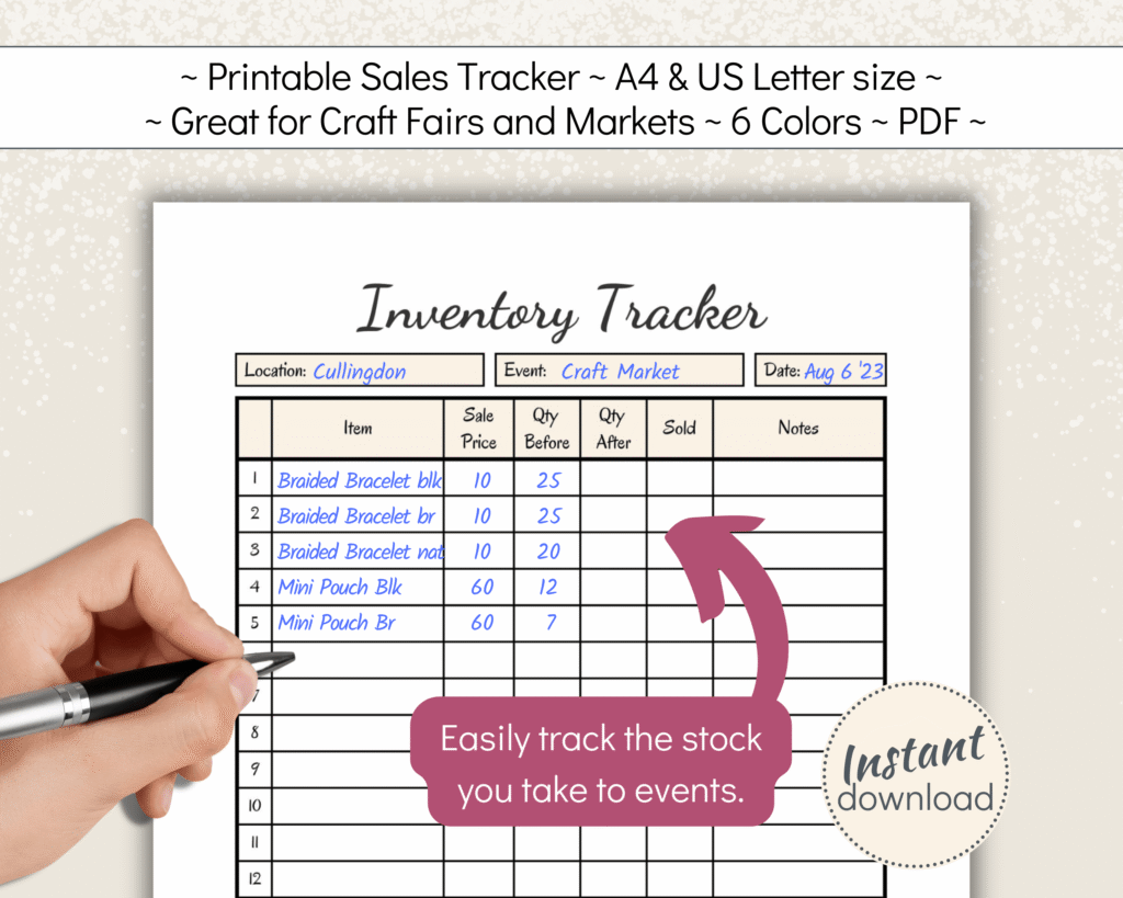 Printable Inventory Tracker for small handmade business