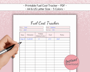 Printable Fuel Cost Tracker gas price log