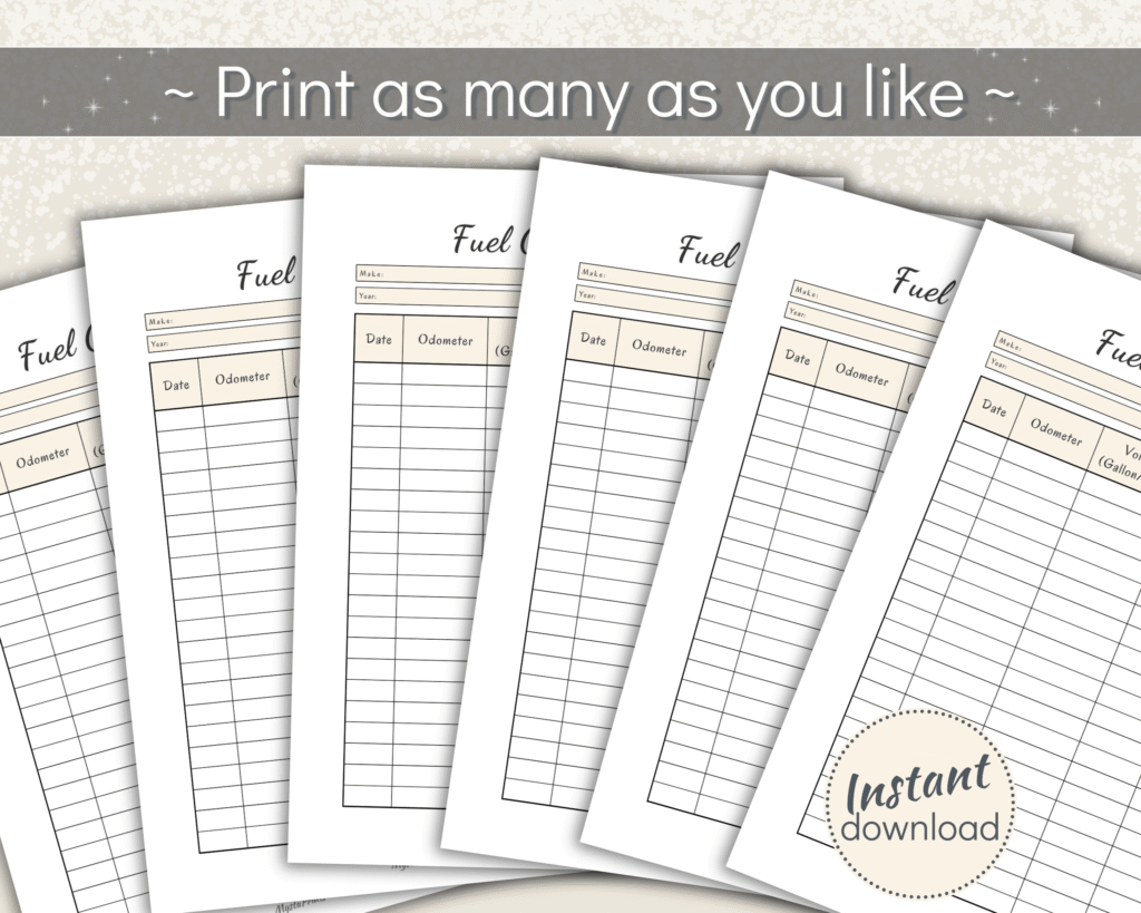 Printable Vehicle Fuel Expense Tracker for business or work expenses