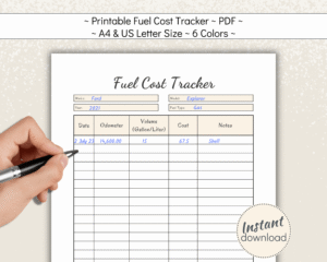 Printable Fuel Expense Log for work expenses