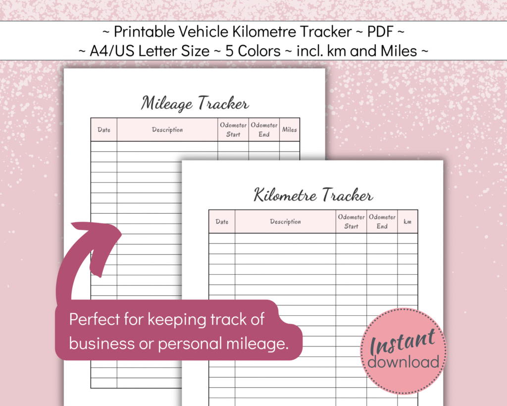 Printable Kilometre and mileage Tracker