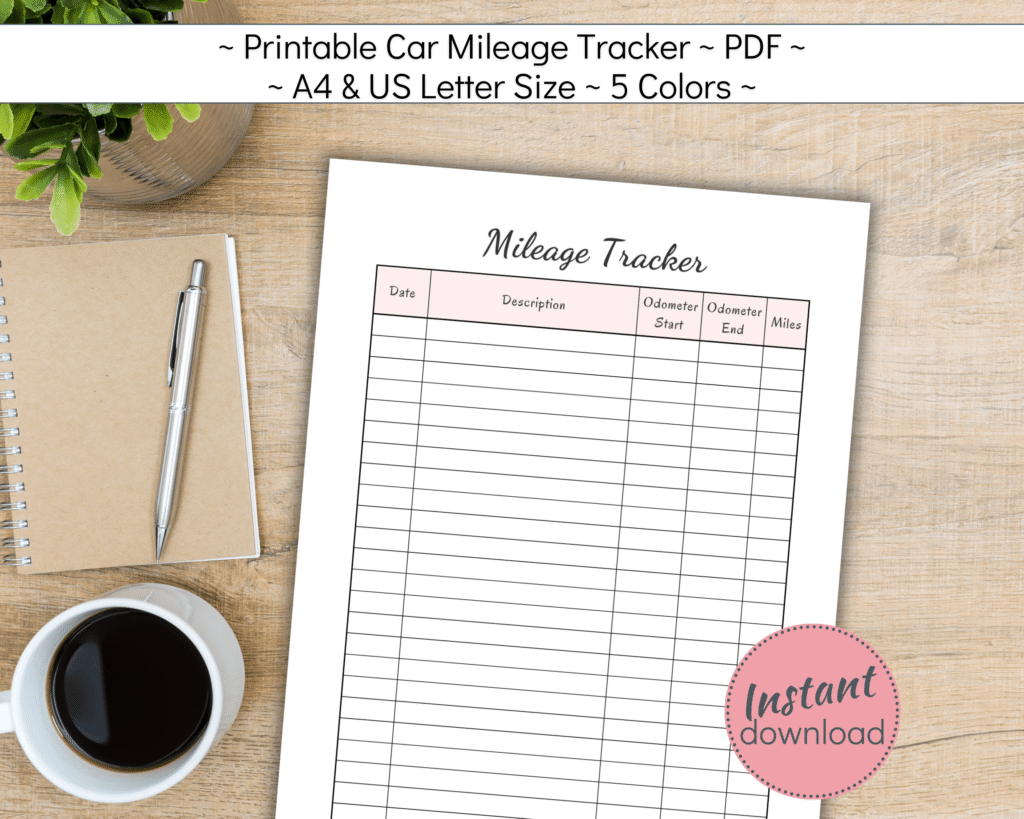 Printable Mileage Tracker for personal or work