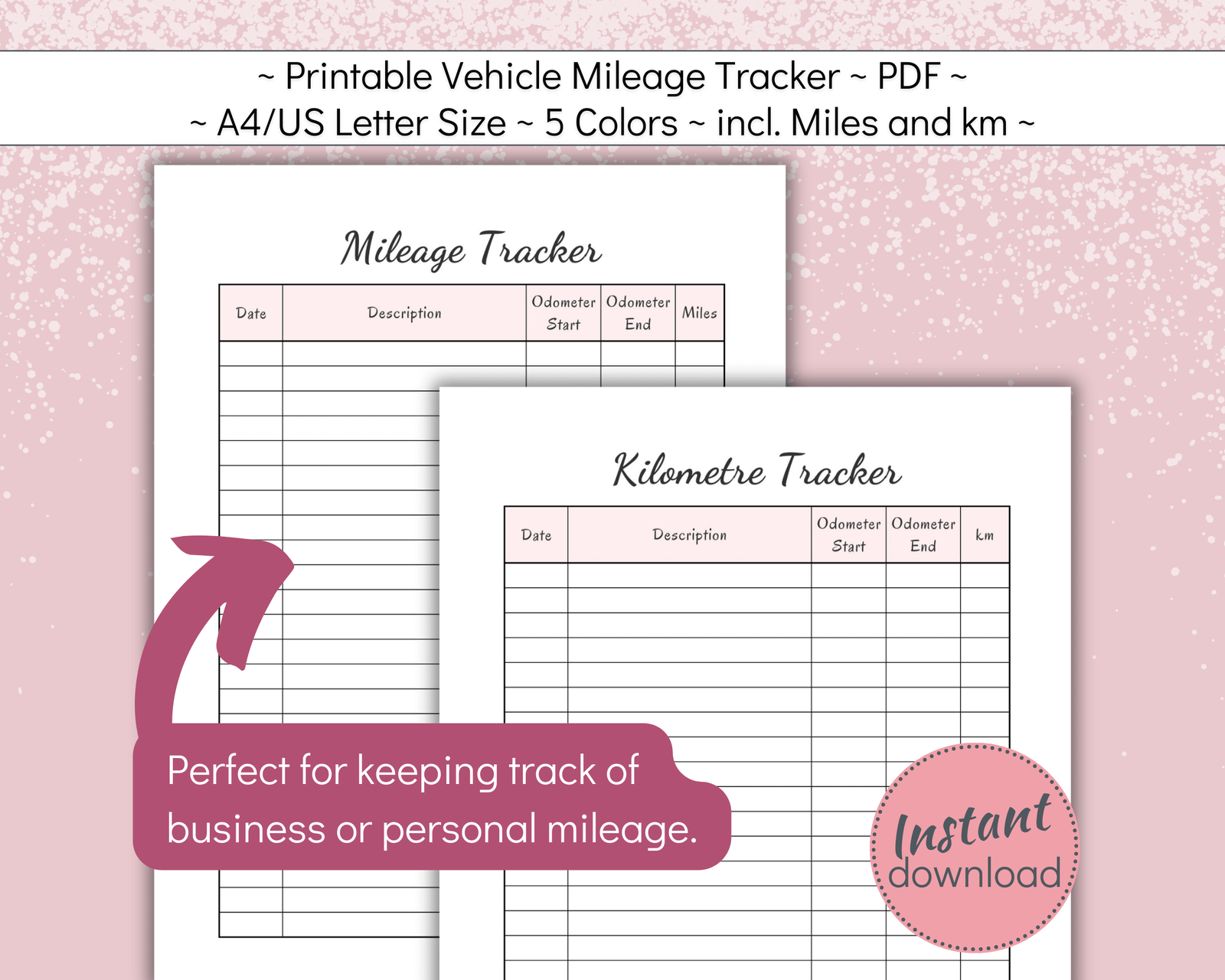 Printable Mileage and Kilometre Tracker