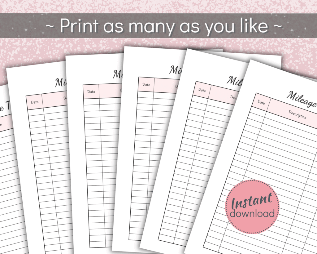 Printable Mileage Logbook for work or business