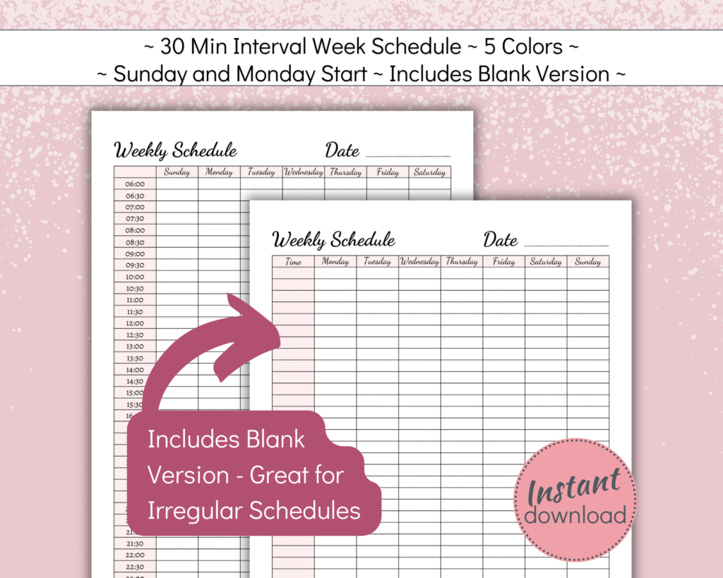 Printable weekly to do list with 30 min intervals