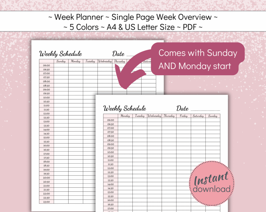 Printable weekly to do list with 30 min intervals
