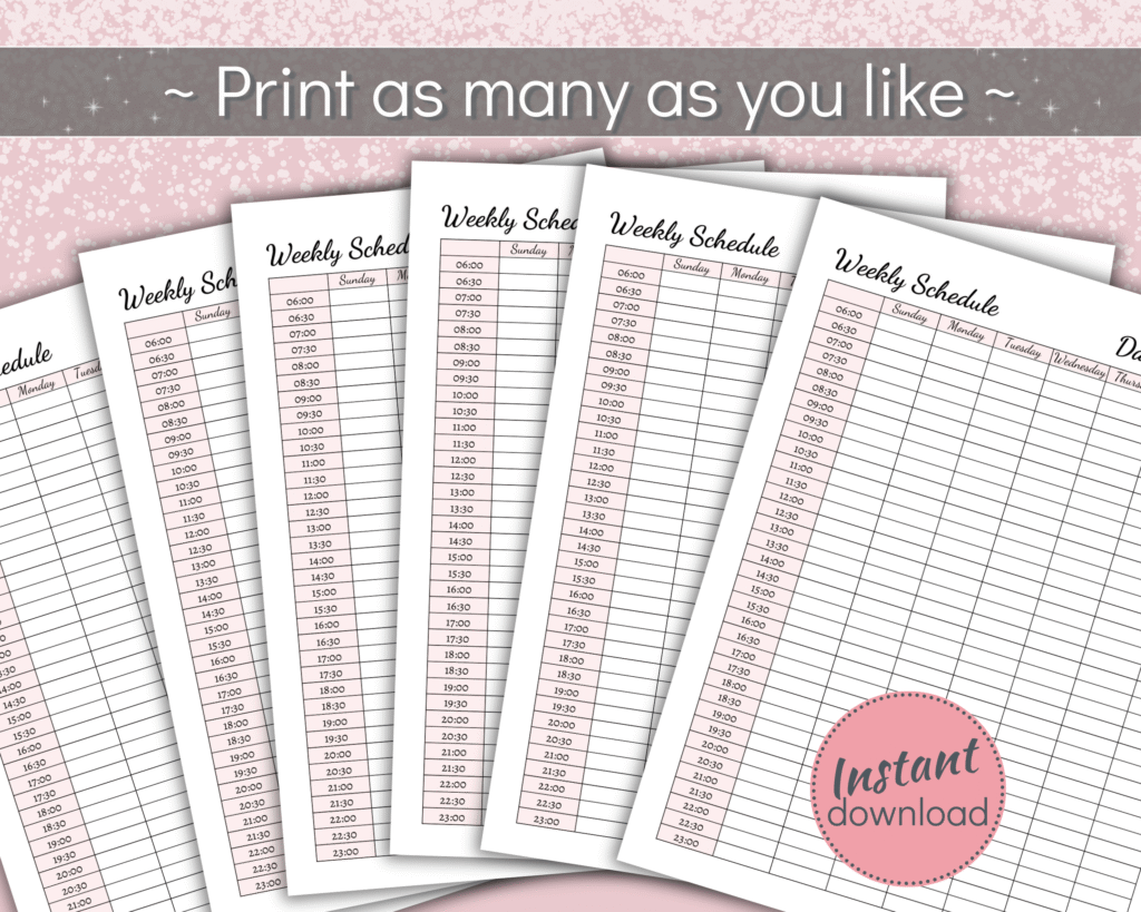 Printable weekly planner for work or family
