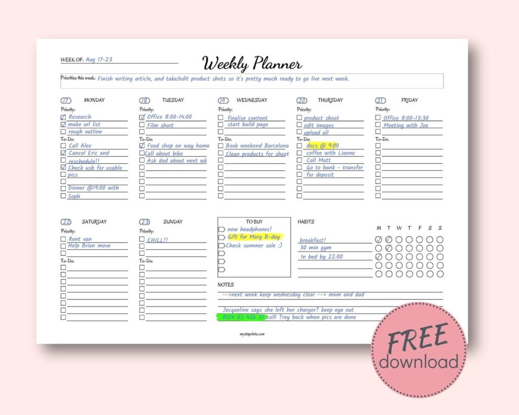 free planner and habit tracker gift from mystaprints