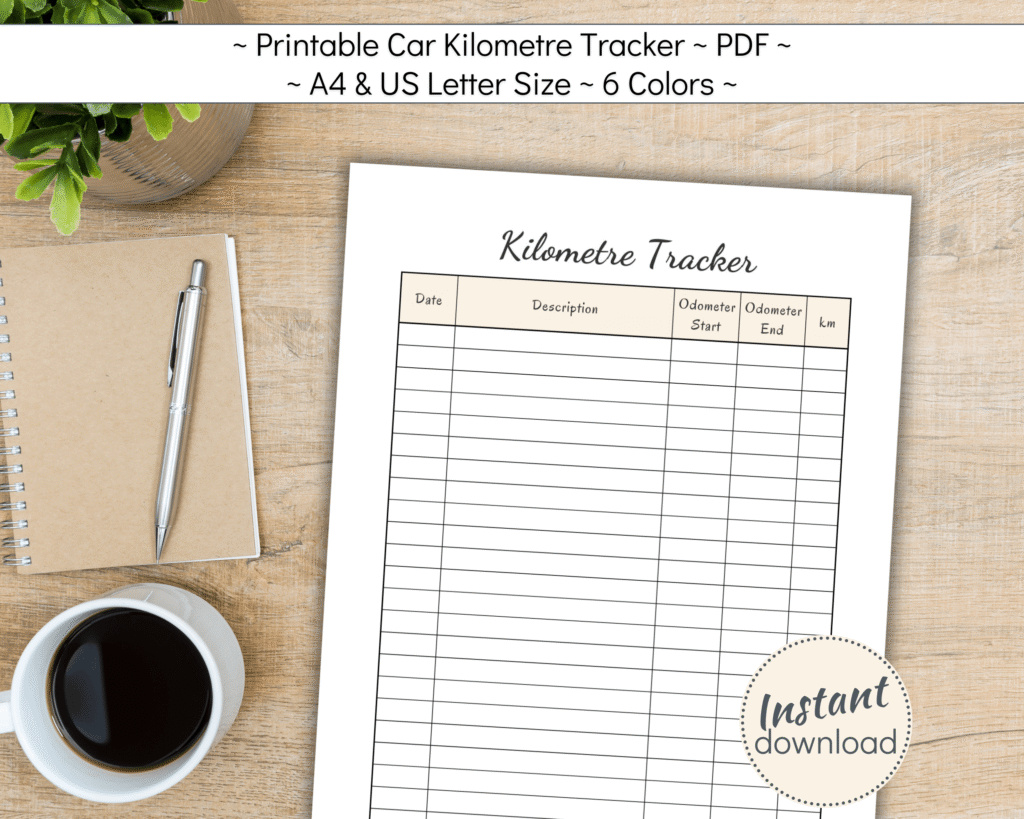 Printable Kilometre Tracker