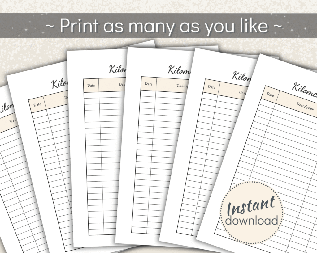 Printable odometer Tracker