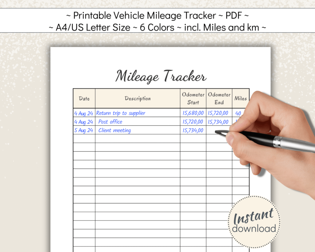 Printable vehicle Mileage Tracker
