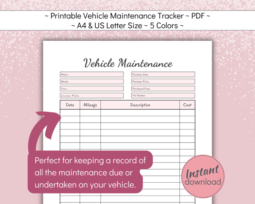 Printable vehicle maintenance record