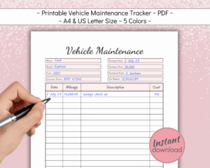 Printable car or bike maintenance logbook