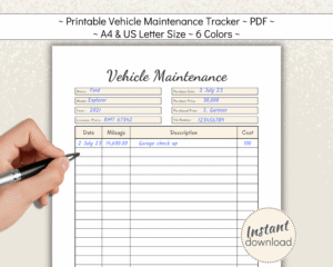 Printable vehicle maintenance tracker